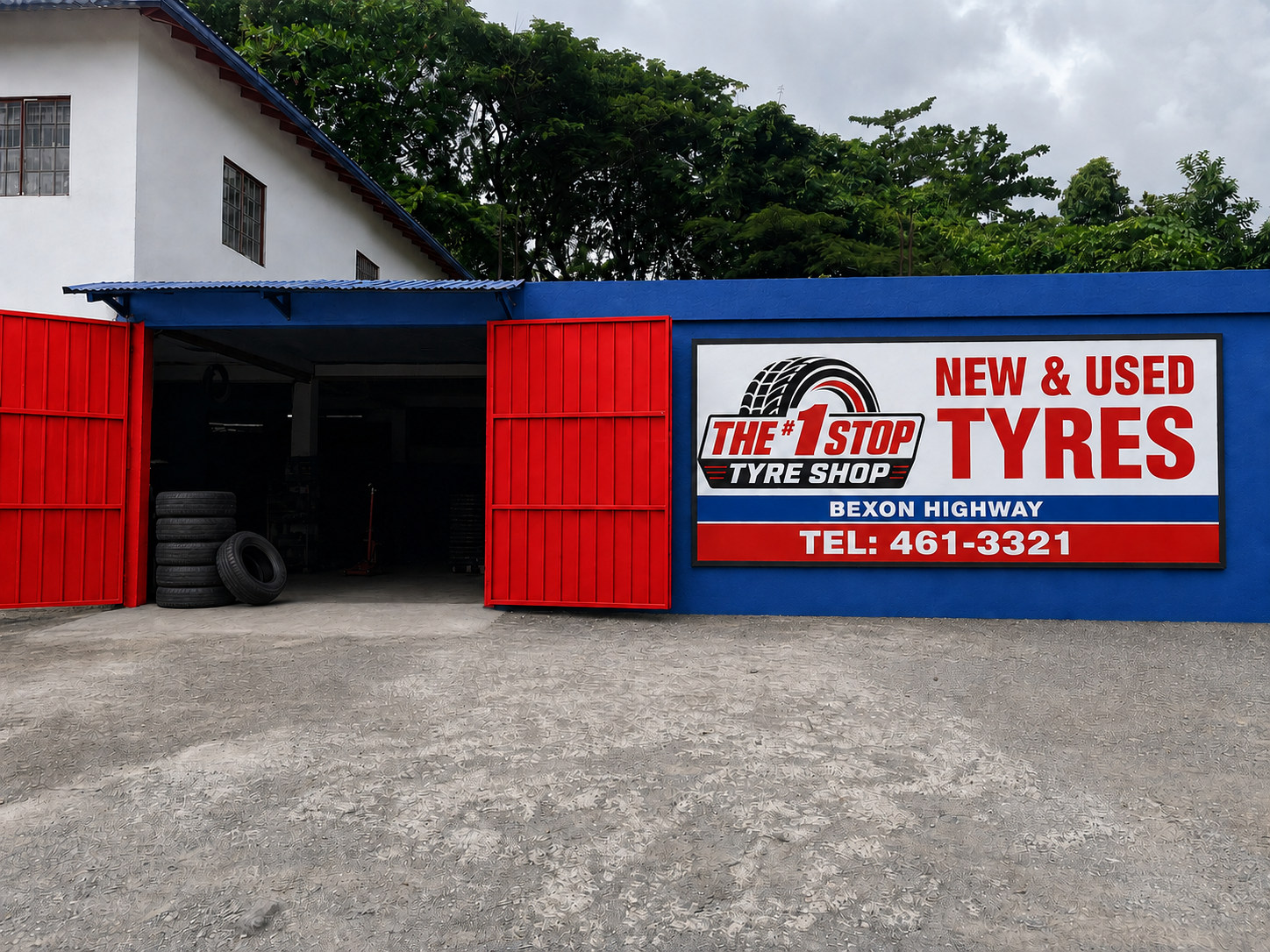 The #1 Stop Tyre Shop storefront on Bexon Highway